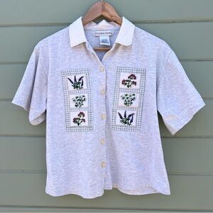 Victoria Jones M floral beaded cottagcore button up shirt